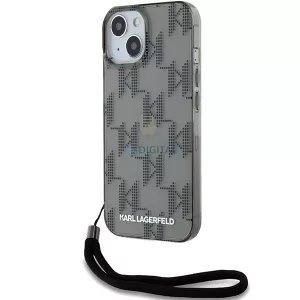 Karl Lagerfeld KLHCP15SHKDPNSK IML Mono KL Pattern & Cord tok iPhone 15 - fekete