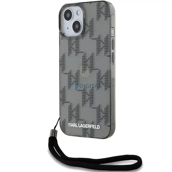 Karl Lagerfeld KLHCP15SHKDPNSK IML Mono KL Pattern & Cord tok iPhone 15 - fekete