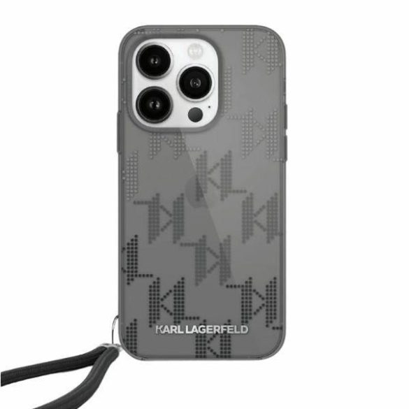 Karl Lagerfeld KLHCP15SHKDPNSK IML Mono KL Pattern & Cord tok iPhone 15/14/13 - fekete