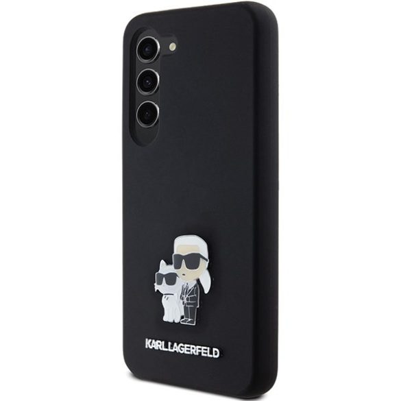 Karl Lagerfeld KLHCS24SSMHKCNPK Silicone Karl&Choupette Metal Pin keménytok Samsung Galaxy S24 - fekete