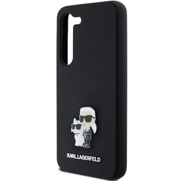 Karl Lagerfeld KLHCS24SSMHKCNPK Silicone Karl&Choupette Metal Pin keménytok Samsung Galaxy S24 - fekete