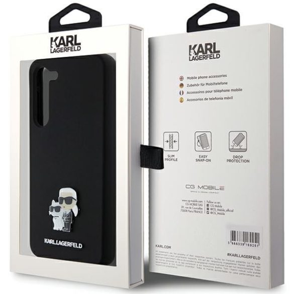 Karl Lagerfeld KLHCS24MSMHKCNPK Silicone Karl&Choupette Metal Pin keménytok Samsung Galaxy S24 Plus- fekete