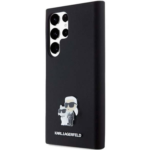 Karl Lagerfeld KLHCS24LSMHKCNPK Silicone Karl&Choupette Metal Pin keménytok Samsung Galaxy S24 Ultra - fekete
