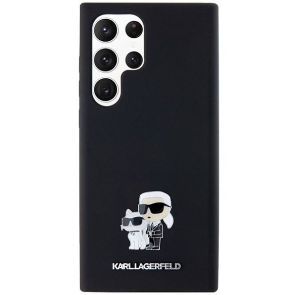 Karl Lagerfeld KLHCS24LSMHKCNPK Silicone Karl&Choupette Metal Pin keménytok Samsung Galaxy S24 Ultra - fekete