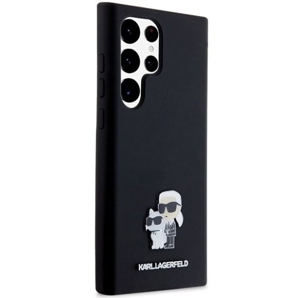 Karl Lagerfeld KLHCS24LSMHKCNPK Silicone Karl&Choupette Metal Pin keménytok Samsung Galaxy S24 Ultra - fekete