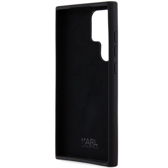 Karl Lagerfeld KLHCS24LSMHKCNPK Silicone Karl&Choupette Metal Pin keménytok Samsung Galaxy S24 Ultra - fekete