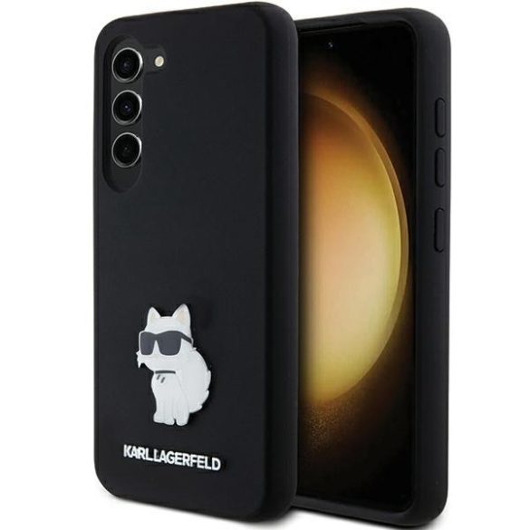 Karl Lagerfeld KLHCS24SSMHCNPK Silicone Choupette Metal Pin keménytok Samsung Galaxy S24 - fekete