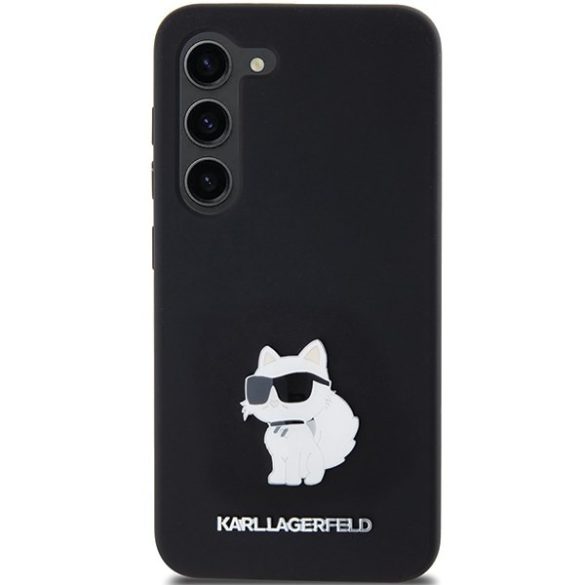 Karl Lagerfeld KLHCS24SSMHCNPK Silicone Choupette Metal Pin keménytok Samsung Galaxy S24 - fekete