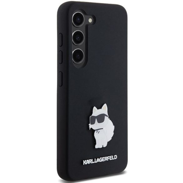 Karl Lagerfeld KLHCS24SSMHCNPK Silicone Choupette Metal Pin keménytok Samsung Galaxy S24 - fekete