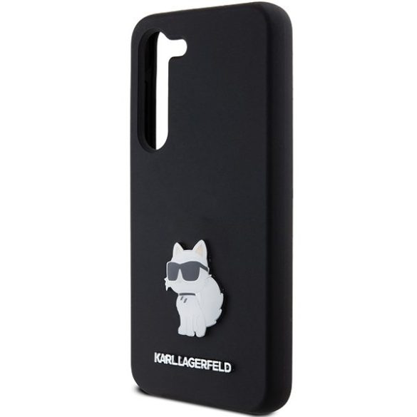 Karl Lagerfeld KLHCS24SSMHCNPK Silicone Choupette Metal Pin keménytok Samsung Galaxy S24 - fekete