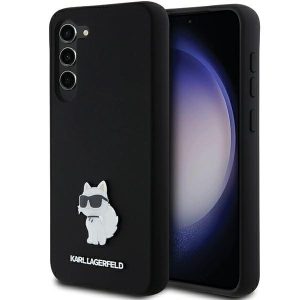 Karl Lagerfeld KLHCS24MSMHCNPK Silicone Choupette Metal Pin keménytok Samsung Galaxy S24 Plus - fekete