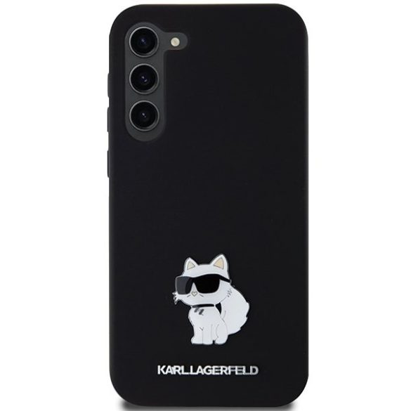 Karl Lagerfeld KLHCS24MSMHCNPK Silicone Choupette Metal Pin keménytok Samsung Galaxy S24 Plus - fekete