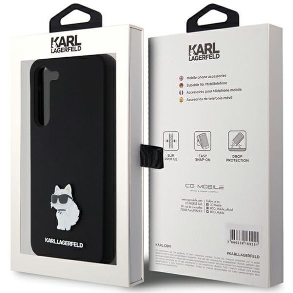 Karl Lagerfeld KLHCS24MSMHCNPK Silicone Choupette Metal Pin keménytok Samsung Galaxy S24 Plus - fekete