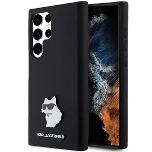 Karl Lagerfeld KLHCS24LSMHCNPK Silicone Choupette Metal Pin keménytok Samsung Galaxy S24 Ultra - fekete