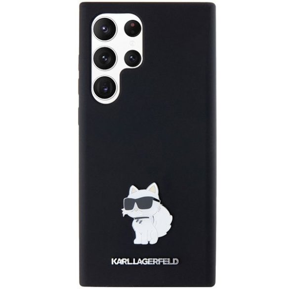 Karl Lagerfeld KLHCS24LSMHCNPK Silicone Choupette Metal Pin keménytok Samsung Galaxy S24 Ultra - fekete