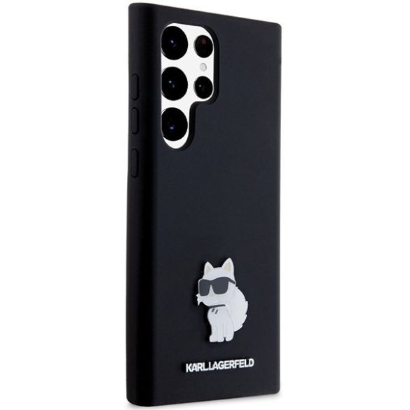 Karl Lagerfeld KLHCS24LSMHCNPK Silicone Choupette Metal Pin keménytok Samsung Galaxy S24 Ultra - fekete