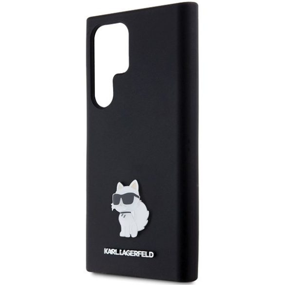 Karl Lagerfeld KLHCS24LSMHCNPK Silicone Choupette Metal Pin keménytok Samsung Galaxy S24 Ultra - fekete