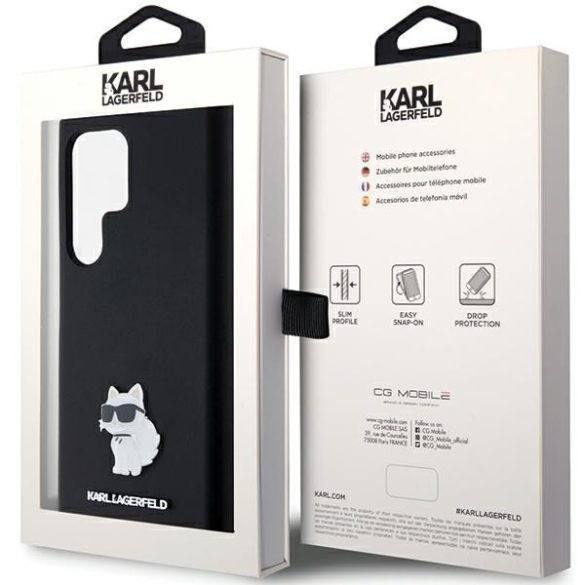 Karl Lagerfeld KLHCS24LSMHCNPK Silicone Choupette Metal Pin keménytok Samsung Galaxy S24 Ultra - fekete