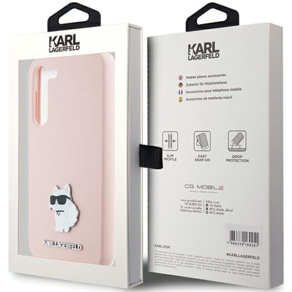 Karl Lagerfeld KLHCS24SSMHCNPP Silicone Choupette Metal Pin keménytok Samsung Galaxy S24 - rózsaszín