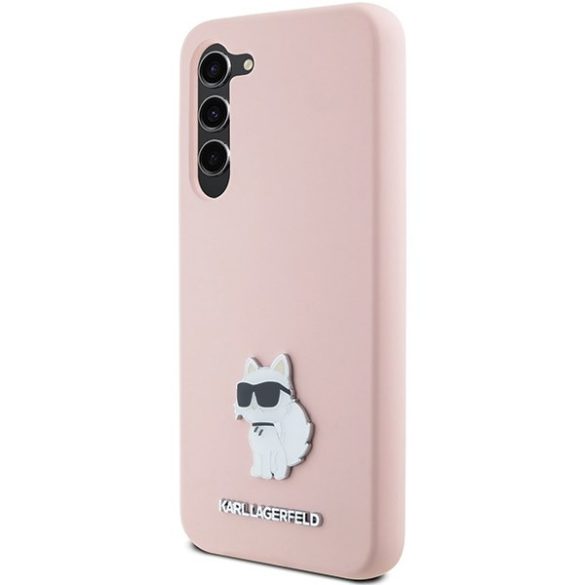 Karl Lagerfeld KLHCS24MSMHCNPP Silicone Choupette Metal Pin keménytok Samsung Galaxy S24 Plus - rózsaszín