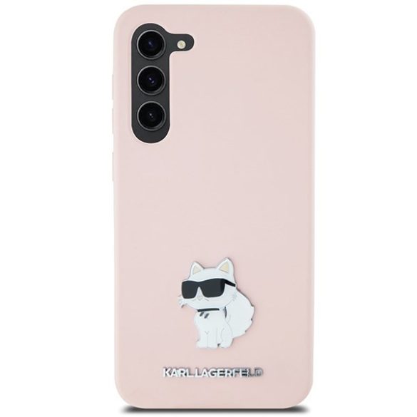 Karl Lagerfeld KLHCS24MSMHCNPP Silicone Choupette Metal Pin keménytok Samsung Galaxy S24 Plus - rózsaszín