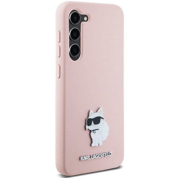 Karl Lagerfeld KLHCS24MSMHCNPP Silicone Choupette Metal Pin keménytok Samsung Galaxy S24 Plus - rózsaszín