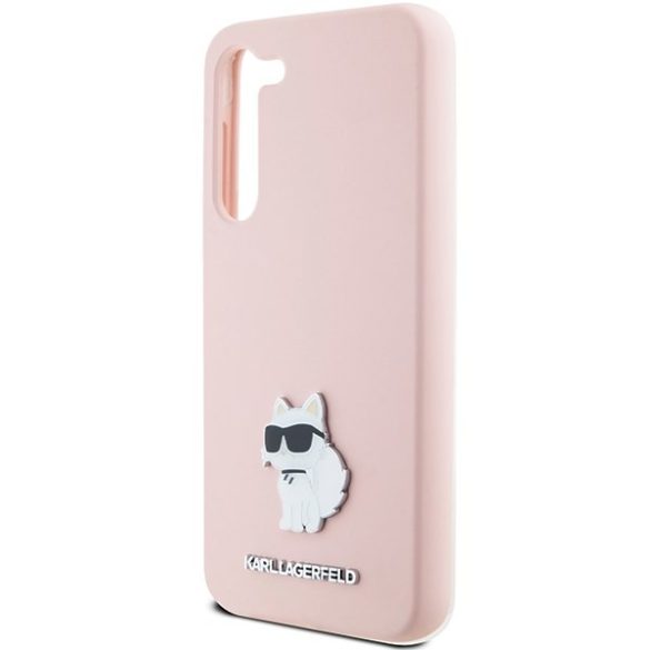 Karl Lagerfeld KLHCS24MSMHCNPP Silicone Choupette Metal Pin keménytok Samsung Galaxy S24 Plus - rózsaszín