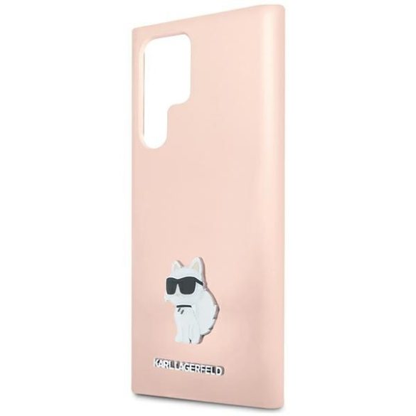 Karl Lagerfeld KLHCS24LSMHCNPP Silicone Choupette Metal Pin keménytok Samsung Galaxy S24 Ultra - rózsaszín