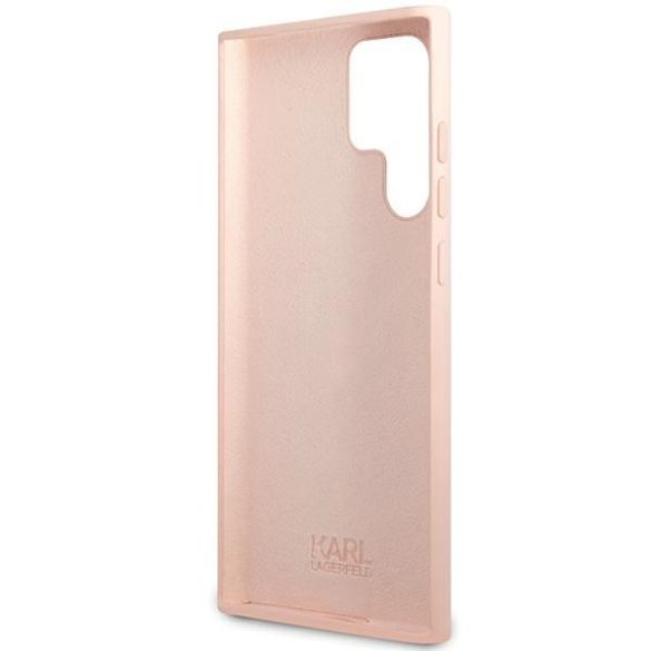 Karl Lagerfeld KLHCS24LSMHCNPP Silicone Choupette Metal Pin keménytok Samsung Galaxy S24 Ultra - rózsaszín