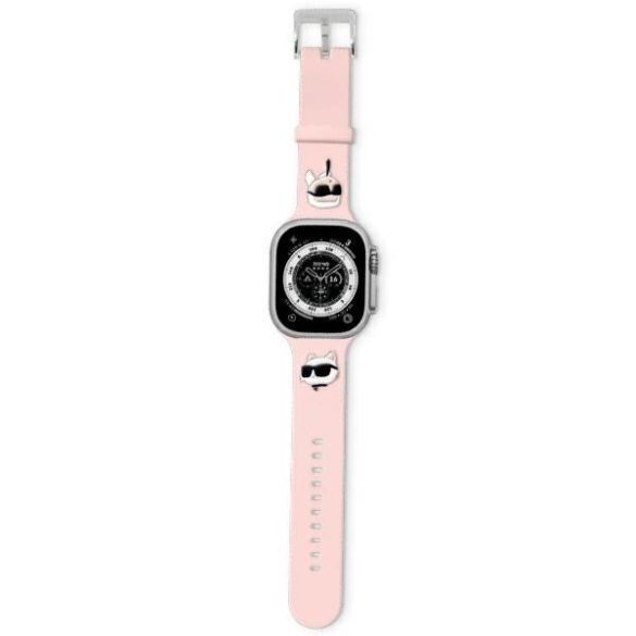 Karl Lagerfeld KLAWMSLKCNP 3D Rubber Karl&Choupette Heads csereszíj Apple Watch 38/40/41mm - rózsaszín