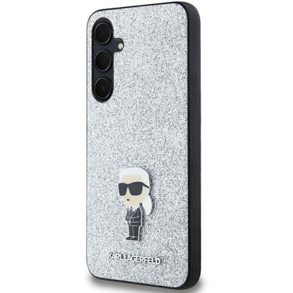 Karl Lagerfeld KLHCSA35GCNPSG Fixed Glitter Choupette Logo Metal Pin keménytok Samsung Galaxy A35 - ezüst