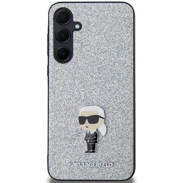 Karl Lagerfeld KLHCSA35GCNPSG Fixed Glitter Choupette Logo Metal Pin keménytok Samsung Galaxy A35 - ezüst