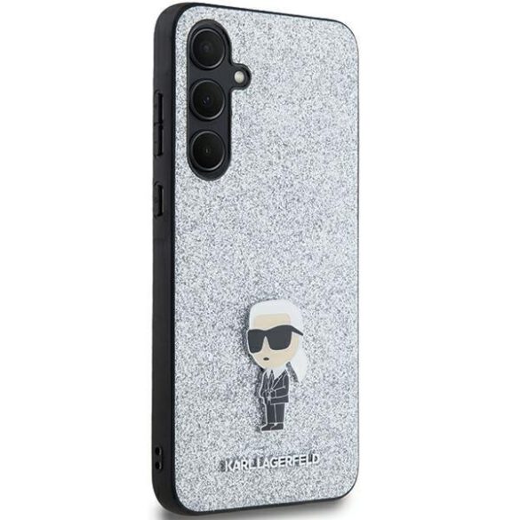 Karl Lagerfeld KLHCSA35GCNPSG Fixed Glitter Choupette Logo Metal Pin keménytok Samsung Galaxy A35 - ezüst