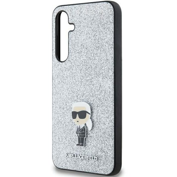 Karl Lagerfeld KLHCSA35GCNPSG Fixed Glitter Choupette Logo Metal Pin keménytok Samsung Galaxy A35 - ezüst