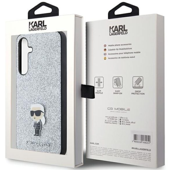 Karl Lagerfeld KLHCSA35GCNPSG Fixed Glitter Choupette Logo Metal Pin keménytok Samsung Galaxy A35 - ezüst