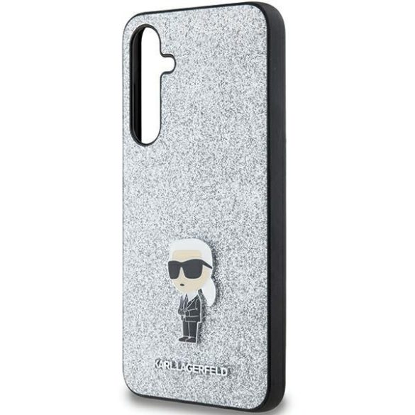 Karl Lagerfeld KLHCSA55GCNPSG Fixed Glitter Choupette Logo Metal Pin keménytok Samsung Galaxy A55 - ezüst