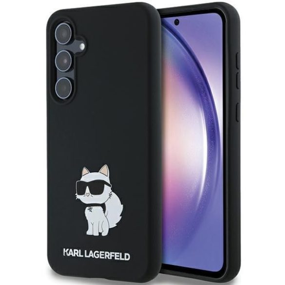 Karl Lagerfeld KLHCSA35SMHCNPK Silicone Choupette Metal Pin keménytok Samsung Galaxy A35 - fekete