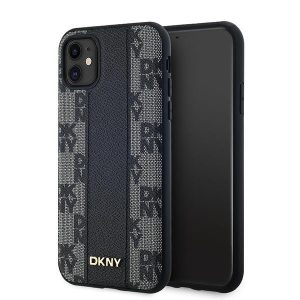 DKNY DKHMN61PCPVSLK Leather Checkered Mono Pattern MagSafe-kompatibilis tok iPhone 11 / Xr - fekete