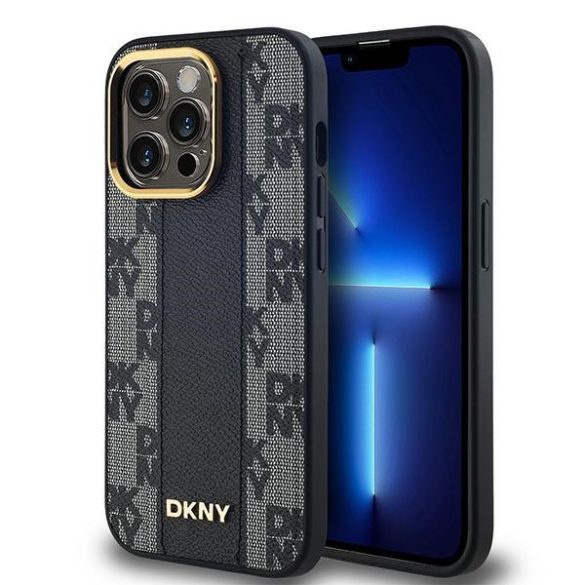 DKNY DKHMP13LPCPVSLK Leather Checkered Mono Pattern MagSafe-kompatibilis tok iPhone 13 / 13 Pro - fekete