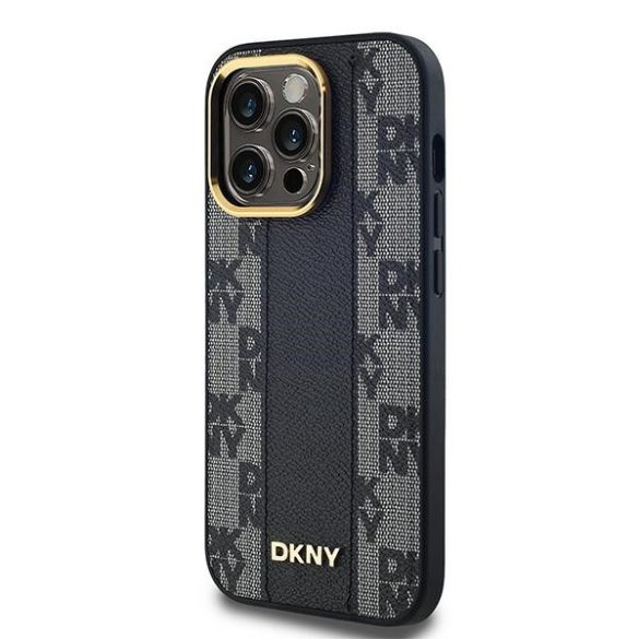 DKNY DKHMP13LPCPVSLK Leather Checkered Mono Pattern MagSafe-kompatibilis tok iPhone 13 / 13 Pro - fekete