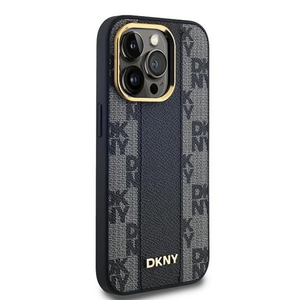 DKNY DKHMP13LPCPVSLK Leather Checkered Mono Pattern MagSafe-kompatibilis tok iPhone 13 / 13 Pro - fekete