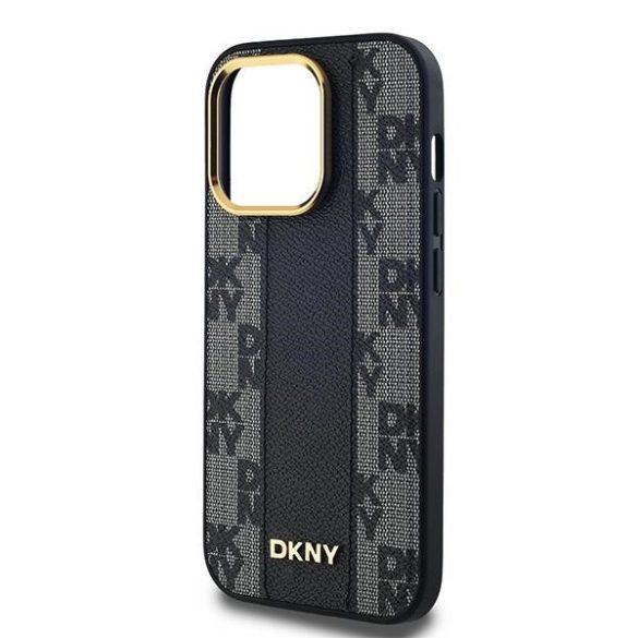 DKNY DKHMP13LPCPVSLK Leather Checkered Mono Pattern MagSafe-kompatibilis tok iPhone 13 / 13 Pro - fekete