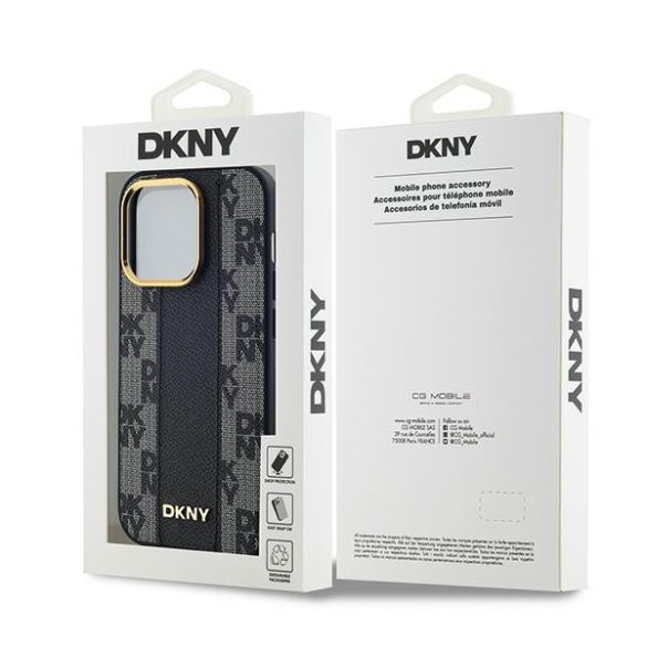 DKNY DKHMP13LPCPVSLK Leather Checkered Mono Pattern MagSafe-kompatibilis tok iPhone 13 / 13 Pro - fekete