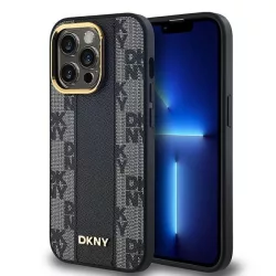   DKNY DKHMP13XPCPVSLK Leather Checkered Mono Pattern MagSafe-kompatibilis tok iPhone 13 Pro Max - fekete