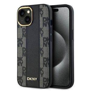 DKNY DKHMP14SPCPVSLK Leather Checkered Mono Pattern MagSafe-kompatibilis tok iPhone 14 - fekete