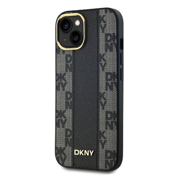 DKNY DKHMP14SPCPVSLK Leather Checkered Mono Pattern MagSafe-kompatibilis tok iPhone 14 / 15 / 13 - fekete