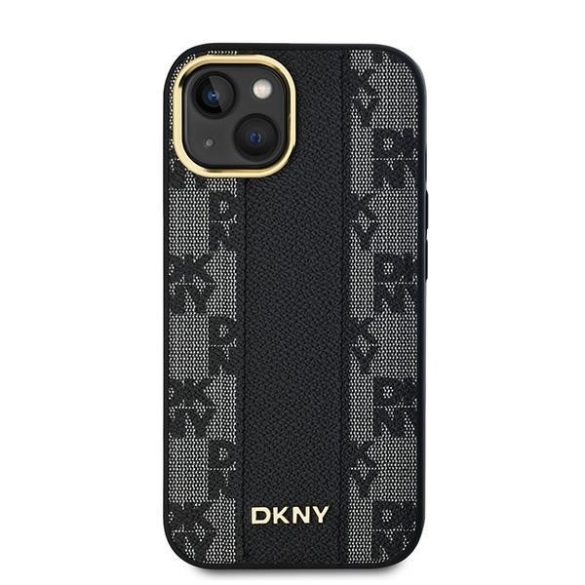 DKNY DKHMP14SPCPVSLK Leather Checkered Mono Pattern MagSafe-kompatibilis tok iPhone 14 / 15 / 13 - fekete