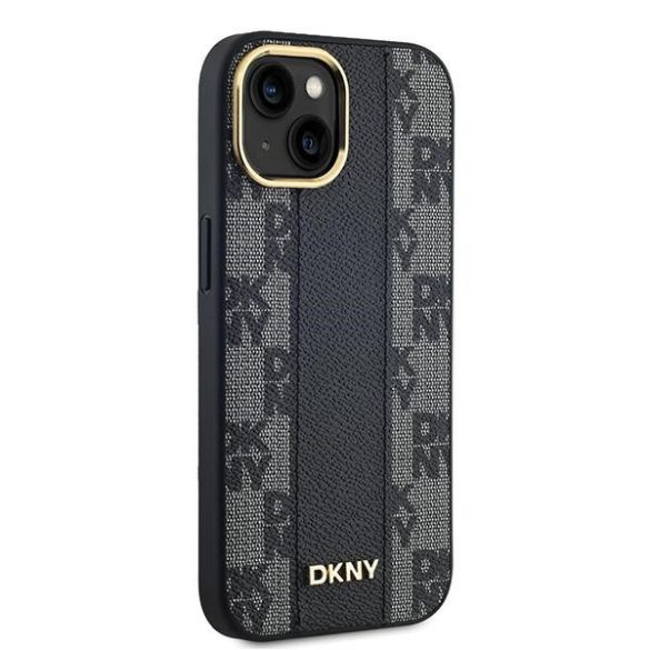 DKNY DKHMP14SPCPVSLK Leather Checkered Mono Pattern MagSafe-kompatibilis tok iPhone 14 / 15 / 13 - fekete