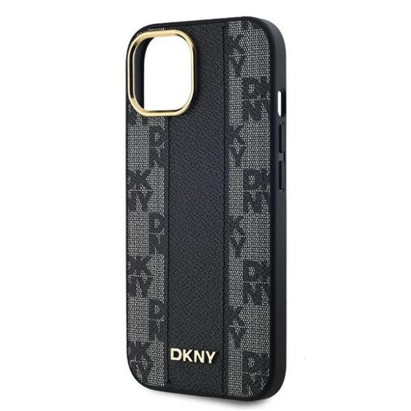 DKNY DKHMP14SPCPVSLK Leather Checkered Mono Pattern MagSafe-kompatibilis tok iPhone 14 / 15 / 13 - fekete