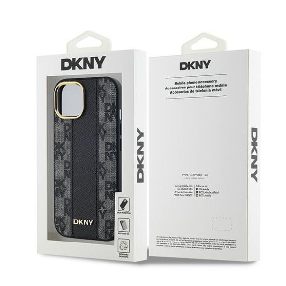 DKNY DKHMP14SPCPVSLK Leather Checkered Mono Pattern MagSafe-kompatibilis tok iPhone 14 / 15 / 13 - fekete